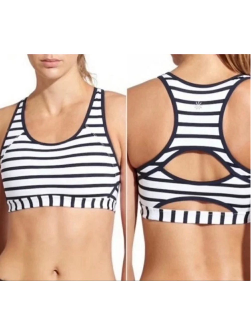 Athleta Striped Double Dare Sports Bra size Small Navy Blue and White
